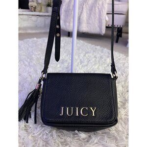 Juicy Couture Black Leather Crossbody Bag With Gold Logo & Tassel Detail